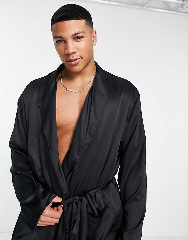 New Look satin dressing gown in black